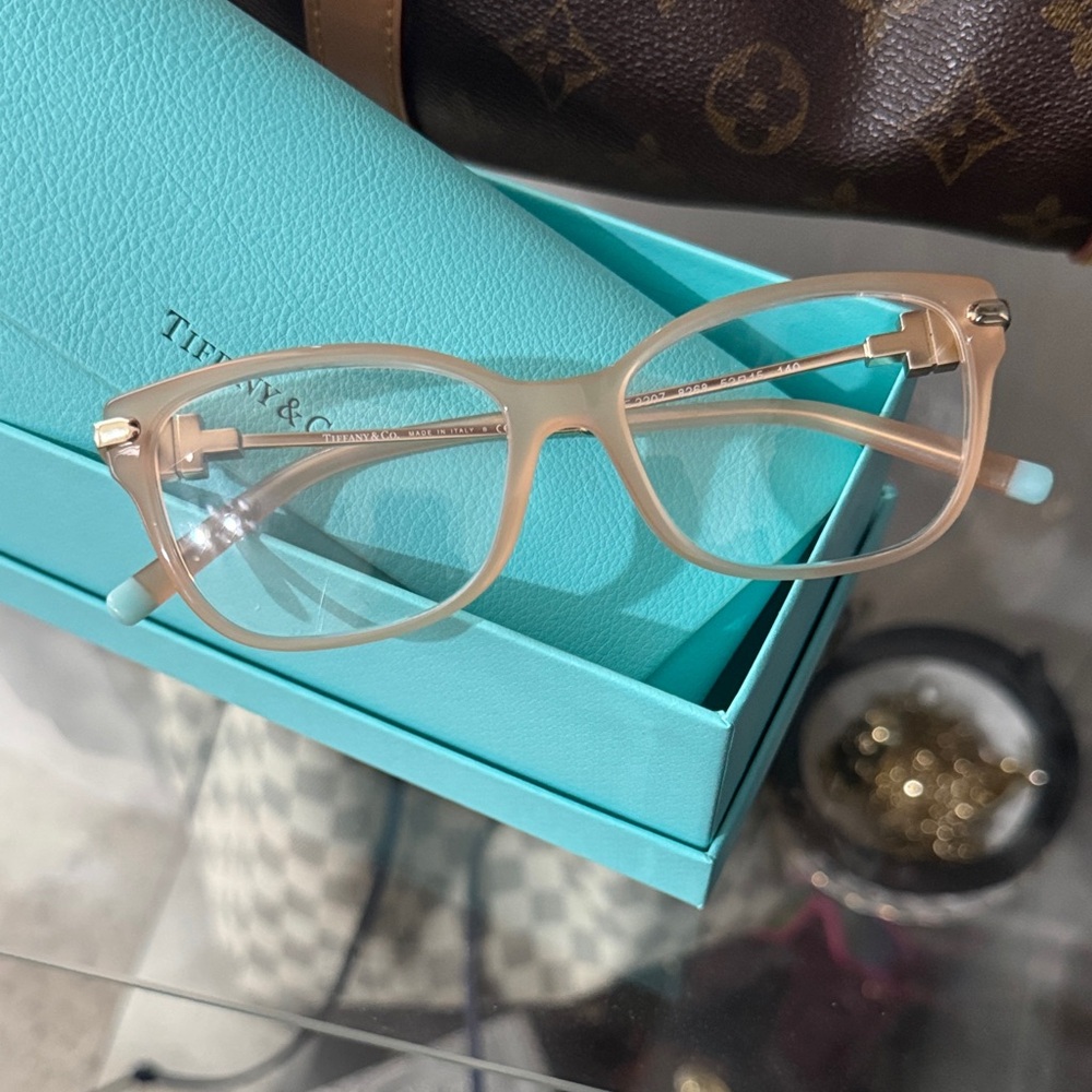 Tiffany & Co. Soft Nude Pink Cat-Eye Glasses with Gold Accents